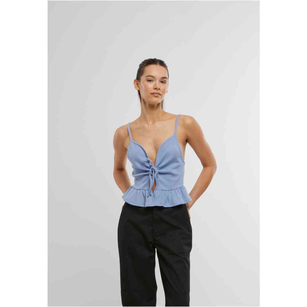 Urban Classics - Waffle Pique Ruffle Crop top - Bleu